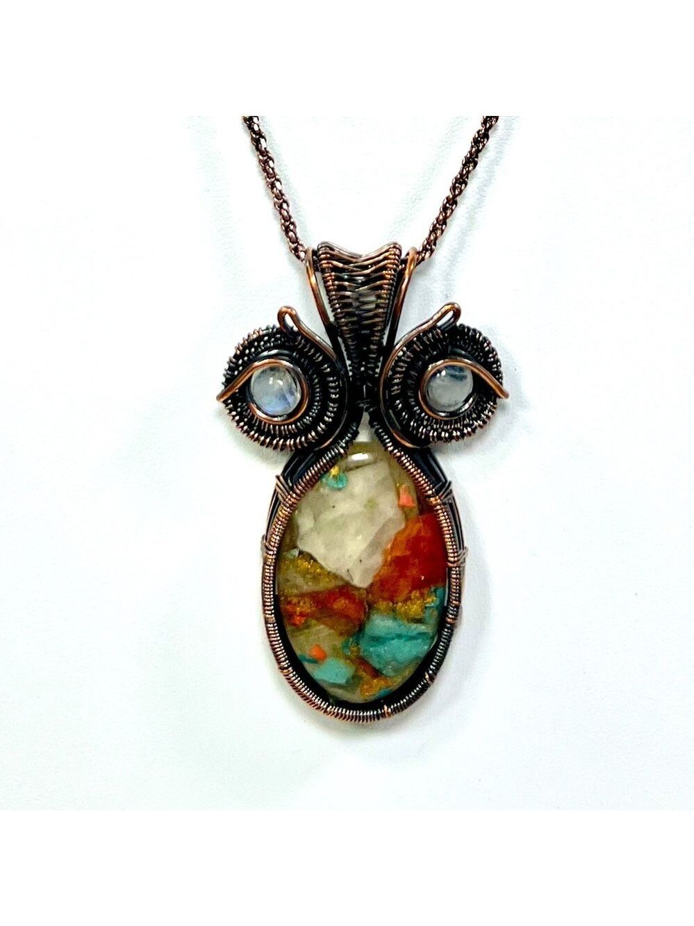 Oyster Turquoise Moonstone Copper Vintage Style Pendant ONLY
